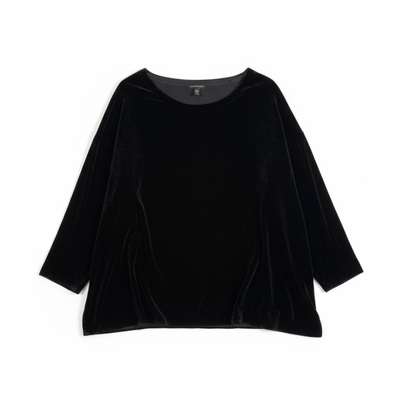 Eileen Fisher Black Velvet Top Silk Blend 3/4 Sleeve Round Neck Womens 3X - Picture 1 of 13